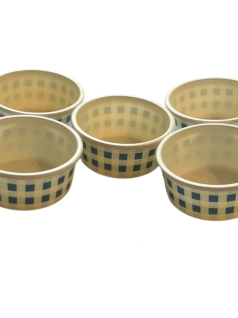 Melamine Ramekins/Prep/Dip Bowls Blue Gingham/Cream 3.75” x 1.5” Entertaining
